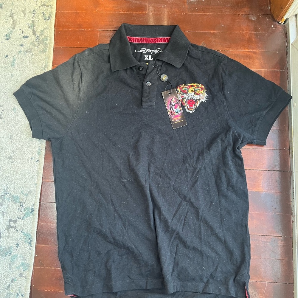 Ed Hardy Black Polo with Vibrant Tiger Embroidery